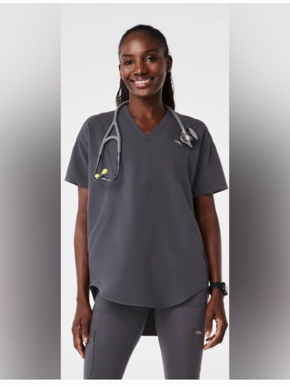 Figs Women's V-Neck Scrub Top in Charcoal Gray